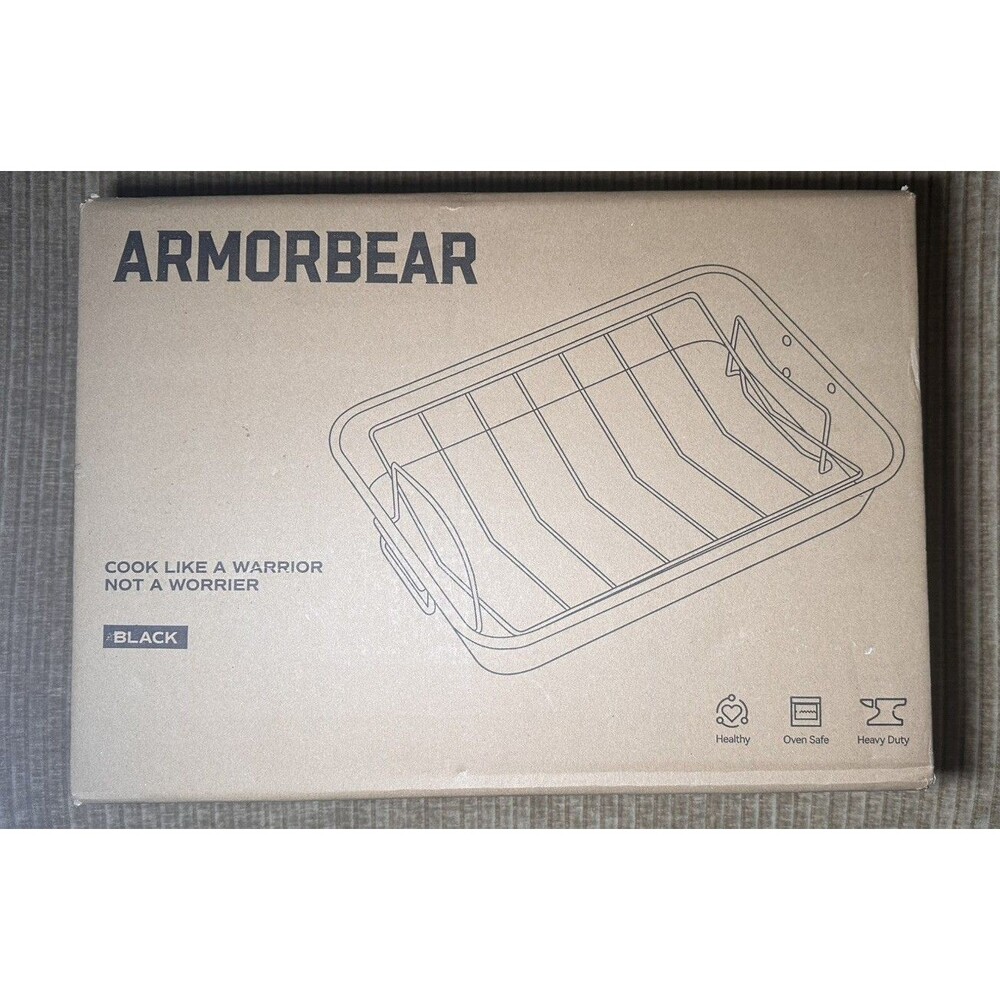 Armorbear Roasting Pan Nonstick with Rack 11X15x3 Metal Bakeware Dish Large